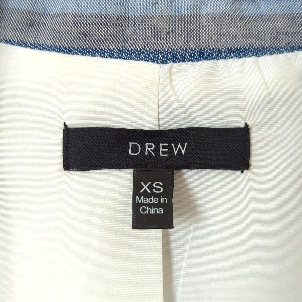 Drew Catalina Striped Linen Blend Boxy Single Button Blazer Jacket Blue Gray XS - Picture 5 of 13